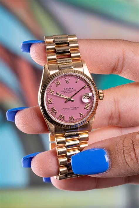 rolex pink dial diamond|rolex 34 datejust pink face.